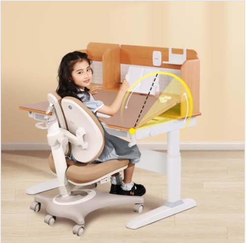 M7 120 Natural Solid Wood Ergonomic Kid's StudyDesk and Chair Set Children's Study Desk with TiltableDesktop&Book Holder