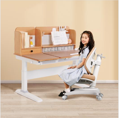 M7 120 Natural Solid Wood Ergonomic Kid's StudyDesk and Chair Set Children's Study Desk with TiltableDesktop&Book Holder